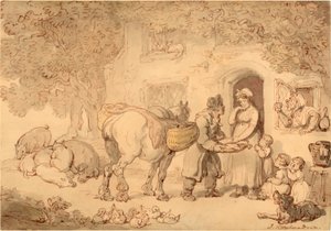 魚売り、1775～1800年頃（水彩とインク） 作： Thomas Rowlandson