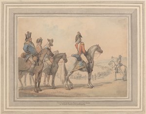 フランスでのヨーク公のキャンペーンのための行進の衛兵 作： Thomas Rowlandson