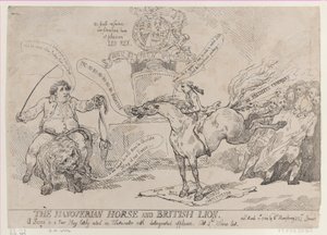 ハノーバー馬と英国ライオン、1784 年 3 月 31 日、1784 年 3 月 31 日。 作： Thomas Rowlandson