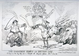 「ハノーバーの馬とイギリスのライオン」、1784 作： Thomas Rowlandson