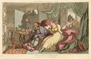 The English Dance of Deathのハネムーン、パブ。 1816（手塗りの彫刻） 作： Thomas Rowlandson