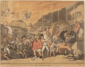 燃え上がるイン・ヤード 作： Thomas Rowlandson