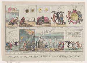キツネとアナグマの愛、または連合の結婚式。 、1784 年 1 月 7 日、1784 年 1 月 7 日。 作： Thomas Rowlandson
