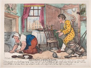 人間の生活の悲惨さ: 寒い暗い朝に早起きする...前...、1807 年 10 月 9 日。 作： Thomas Rowlandson