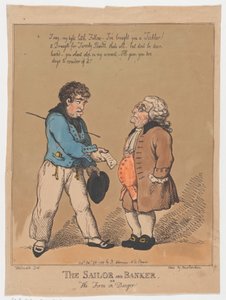 1799 年 10 月 28 日、水夫と銀行家、または危険にさらされている会社。 作： Thomas Rowlandson