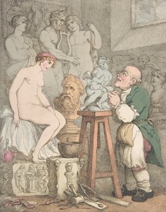 彫刻家［アカデミーの準備、オールド・ジョセフ・ノールケンスとヴィーナス］、1800年頃。 作： Thomas Rowlandson