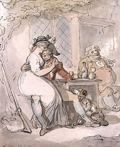 兵士の旅立ち」（ペン＆インク、水彩画 作： Thomas Rowlandson