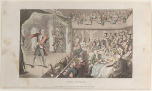 舞台。 1817 年 5 月 1 日、1817 年 5 月 1 日、「ウェイクフィールドの牧師」より、ホレイショとしてのジョージ プリムローズ。 作： Thomas Rowlandson