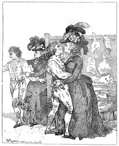 キャンバスに描かれた2人の愛国公爵夫人。初期の投票、1784年の賛成を要求。 作： Thomas Rowlandson