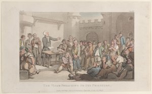 囚人に説教する牧師、1817 年 5 月 1 日、ウェイクフィールドの牧師から。、1817 年 5 月 1 日。 作： Thomas Rowlandson