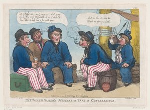 1808 年 6 月 30 日、ウェルチ船員の過ち、または会話中のタール 作： Thomas Rowlandson