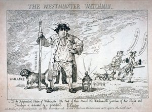 「ウェストミンスター ウォッチマン」、1784 年 作： Thomas Rowlandson