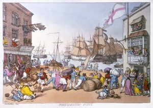ポーツマス地区、このイギリスの港の活動を描いた漫画 作： Thomas Rowlandson