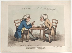 Twopenny Cribbage、[1799 年 10 月 1 日]、1810 年に再発行。[1799 年 10 月 1 日]、1810 年に再発行。 作： Thomas Rowlandson