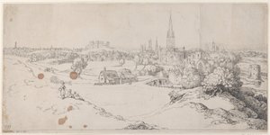 セント・ジェームズ・ヒルからのノリッチの眺め（1799年）、1799年。 作： Thomas Rowlandson