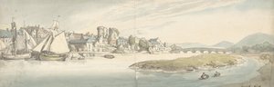 川の上の町の眺め カーウィサム城 1775年～1827年 作： Thomas Rowlandson