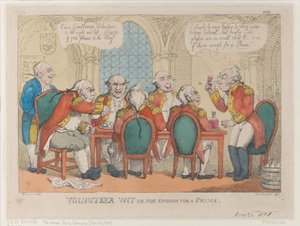 Volunteer Wit or Not Enough for a Prime、1808 年 5 月 21 日、1808 年 5 月 21 日。 作： Thomas Rowlandson