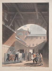 水上エンジン、コールドバス、フィールズ刑務所、1808年。 作： Thomas Rowlandson