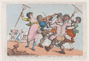 ワイルド アイリッシュ、またはコートのボタンを後ろに付けたコークの水田、1818 年、1818 年。 作： Thomas Rowlandson