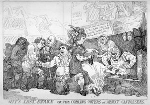 「ウィットの最後の賭け…」、1784 作： Thomas Rowlandson