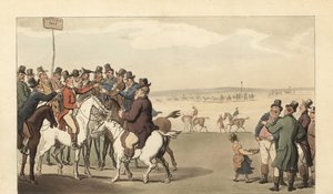 ニューマーケット競馬場でギャンブルする若い英国紳士 作： Thomas Rowlandson