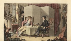 大学の自分の部屋でくつろぐ青年 作： Thomas Rowlandson