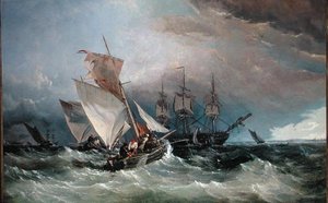 ノアの海老漁船、遠くにシアネス、1854年頃（油彩・キャンバス）