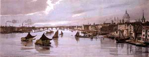 サザーク橋から見たブラックフライアーズ（「London As It Is」より）。 作： Thomas Shotter Boys