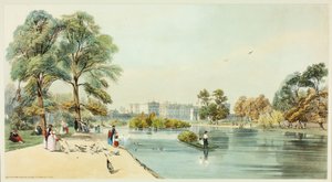 St.James Park からのバッキンガム宮殿、Original Views of London as It Is からのプレート 11 作： Thomas Shotter Boys