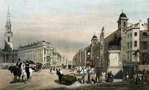 チャリング・クロスからストランドへの入場（「London As It Is」より）、アーティストによる刻印とパブ。 作： Thomas Shotter Boys