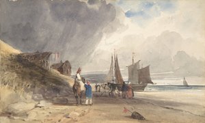 浜辺の人物、北フランス、1830年。 作： Thomas Shotter Boys