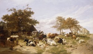 1859年、イーストケントの湿地にある酪農場 作： Thomas Sidney Cooper