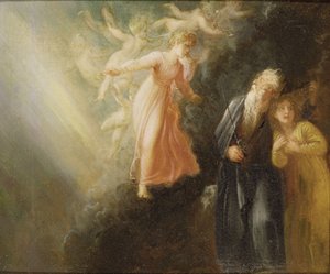 プロスペロ、ミランダ、アリエル、「テンペスト」、1799年頃（キャンバスにマウントされた紙に油彩） 作： Thomas Stothard