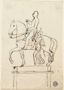 立っている女性を伴う騎手の彫刻 作： Thomas Stothard