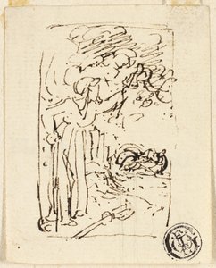 杖にもたれる人物のスケッチ 作： Thomas Stothard