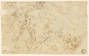 Silver Salver のスケッチ (直訳); フリーズのスケッチ、女性のグループ (裏面) 作： Thomas Stothard