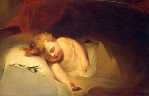 子供が眠っているローズバッド、1841年。 作： Thomas Sully