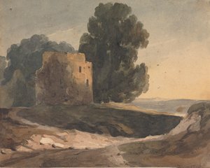 荒廃した城、木々のある風景 作： Thomas Sully