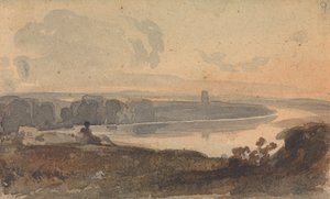 風景、曲がりくねった川、フォア グラウンドで丘の上の図 作： Thomas Sully