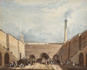 1831年にH. Pyallによって刻まれたリバプールのエッジヒルの鉄道の入り口（手塗りのエッチングとアクアチント）