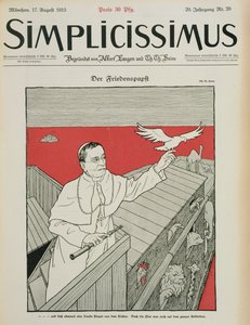 The Peaceful Pope、ドイツの雑誌「Simplicissimus」、パブの表紙。 1915年（石版） 作： Thomas Theodor Heine