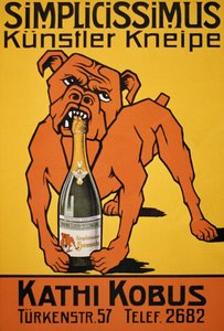 Vintage juliste bulldogista puree samppanjapulloa (juliste) 作： Thomas Theodor Heine