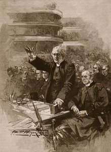 ロイヤルアルバートホールでのデモでのカンタベリー大司教、1893年、「カッセルの図解されたイングランドの歴史」（セピア写真）のイラスト 作： Thomas Walter Wilson