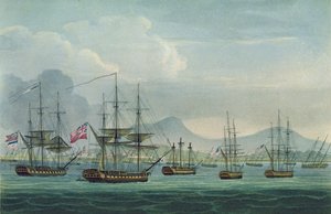 1806年10月18日、J。ベイリーがJ.ラルフの「イギリス海軍年表」のために刻んだ1820年のマリアリガースベルゲンの捕獲