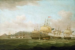9月21日、イギリス艦隊によるブルボン島（現レユニオン島）近くのセント・ポールの占領 作： Thomas Whitcombe