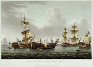 3月14日、ウィリアム・ホーサム卿（1736-1813）が率いた海戦。 作： Thomas Whitcombe
