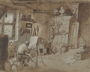 アトリエで働く画家、1663～77年。