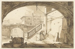 イタリアの中庭のアーチを通して見る 作： Thomas Wijck