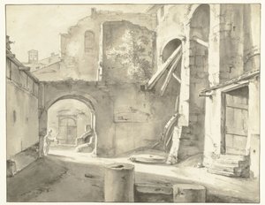 左側にゲートがあるイタリアの建物 作： Thomas Wijck