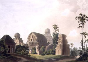 コロマンデル海岸のマヴァリプラムの彫刻された岩、「東洋の風景」パブのパート3のプレートI。1799年（アクアチント） 作： Thomas und William Daniell
